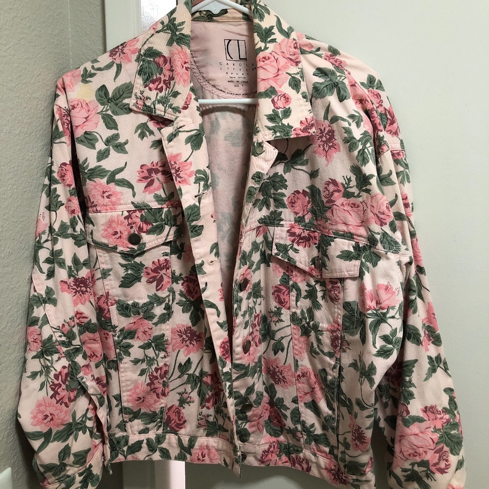 Pink Floral Denim-style Jacket